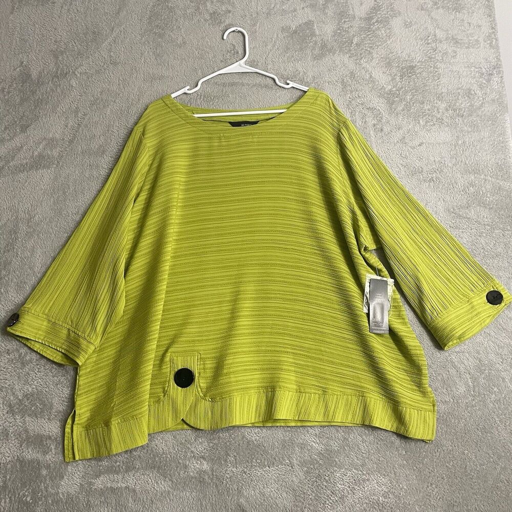 Ali Miles Top Womens 3X Plus Green Jacquard Scoop Tulip Hem Lagenlook Boxy New